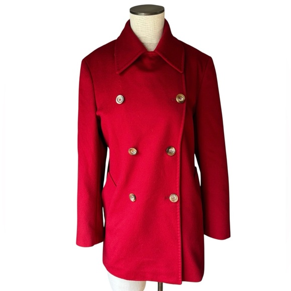 MaxMara Jackets & Blazers - Max Mara Italy Authentic Cherry Red Virgin Wool Double Breasted Pea Coat Sz 4